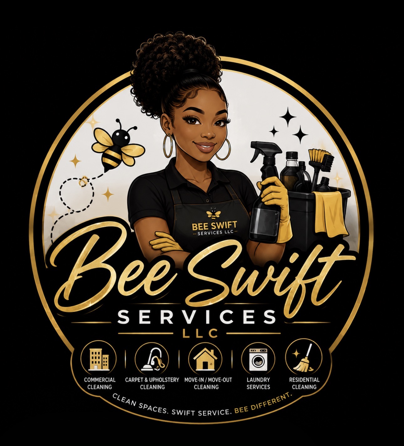 Bee Swift Services LLC logo — clean spaces, swift service, bee different
